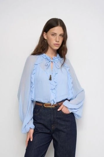 BLUSA CON VOLANTES AZUL - Imagen 4