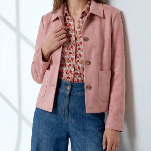 CHAQUETA EFECTO ANTE CON BOLSILLOS ROSA