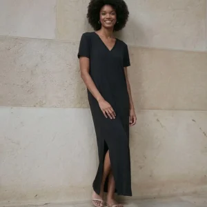 VESTIDO MAXI LISO TEJIDO LIGERO NEGRO