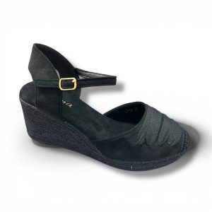 Valenciana con cuña de yute en antelina de color negro L-713