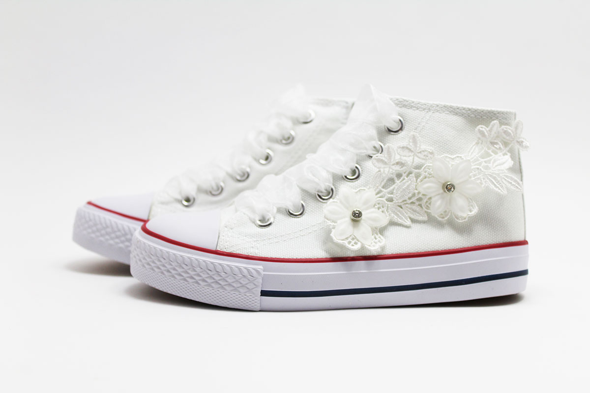 Zapatillas comunión blanca flores perlas - Imagen 3