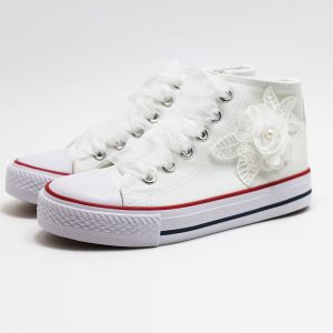 Zapatillas comunión blanco flor perla blanca