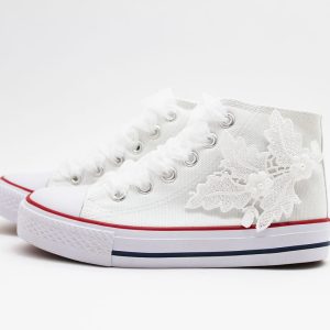 Zapatillas comunión blanco flores perla blanca