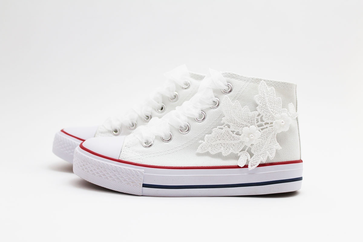 Zapatillas comunión blanco flores perla blanca - Imagen 3