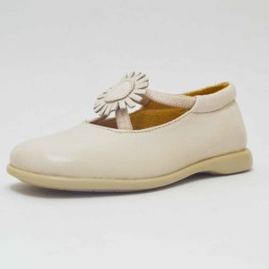Merceditas beige flor elásticos niña