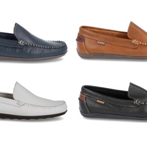 Mocasín de piel para hombre modelo 1860 disponible en azul, camel, blanco y negro