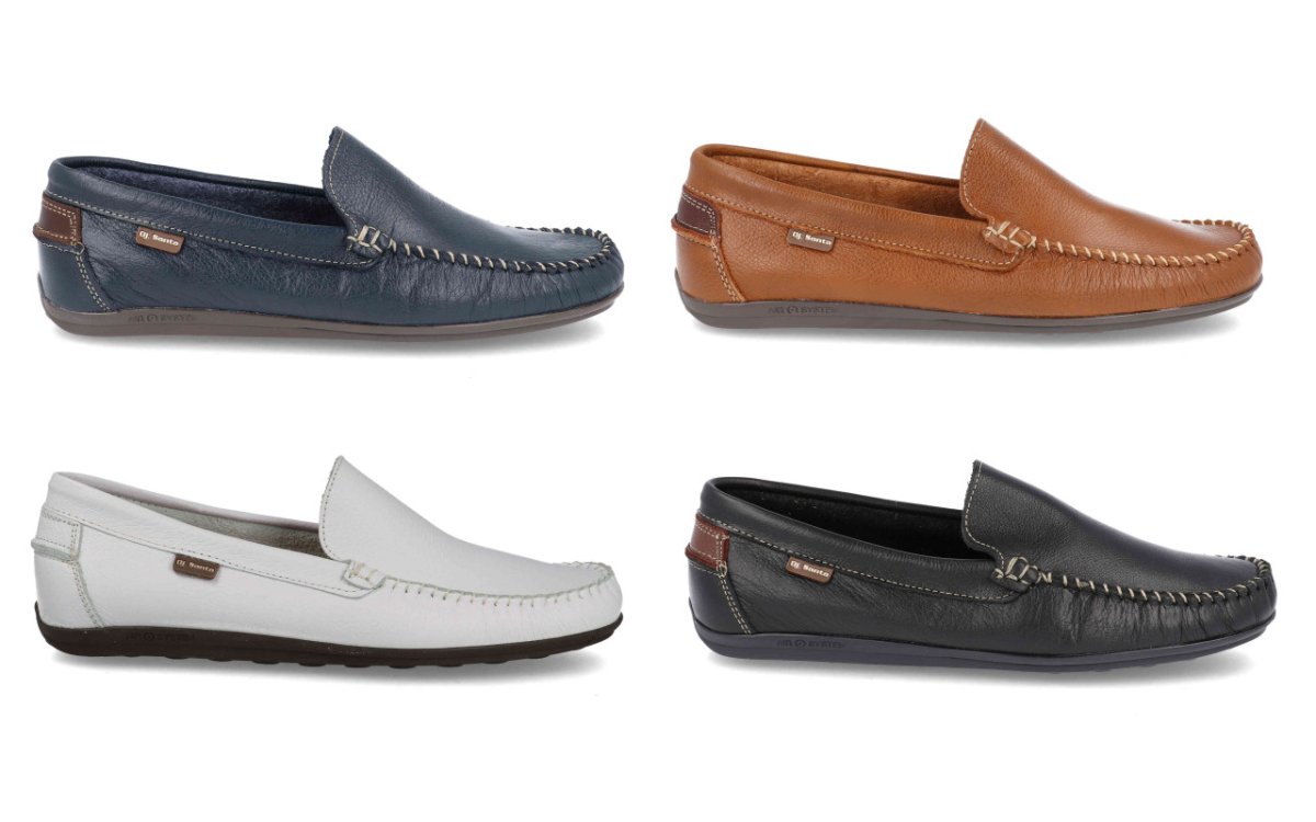 Mocasín de piel para hombre modelo 1860 disponible en azul, camel, blanco y negro