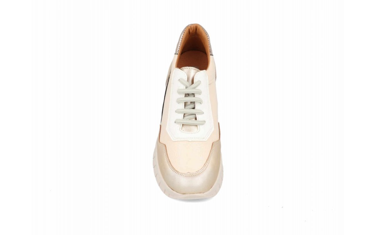 Deportiva de piel para mujer modelo 124 en Beige con detalles metalizados y suela track - Imagen 5