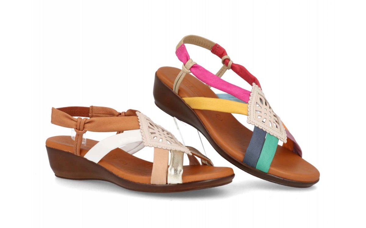 Sandalia de piel para mujer modelo 1319 tipo pala con tiras cruzadas y planta de gel - Imagen 2