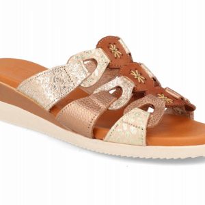 Sandalia de piel para mujer modelo 135 en Marrón/Beige tipo pala con diseño animal print