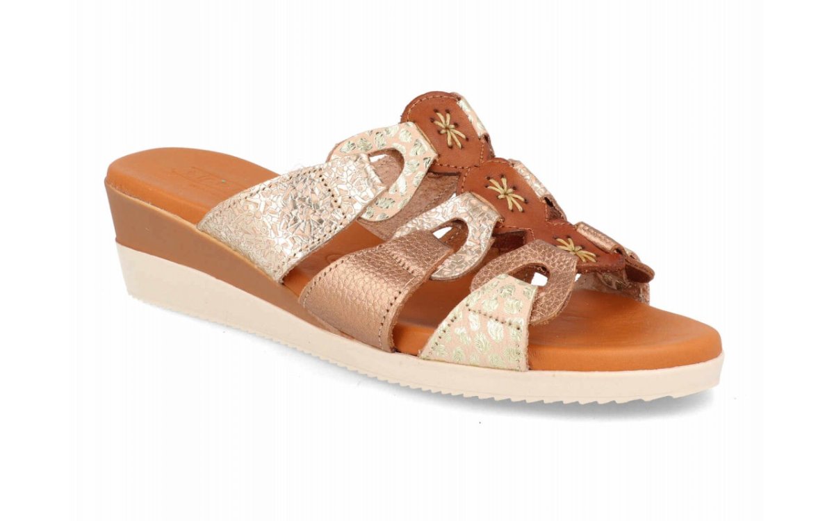 Sandalia de piel para mujer modelo 135 en Marrón/Beige tipo pala con diseño animal print - Imagen 2