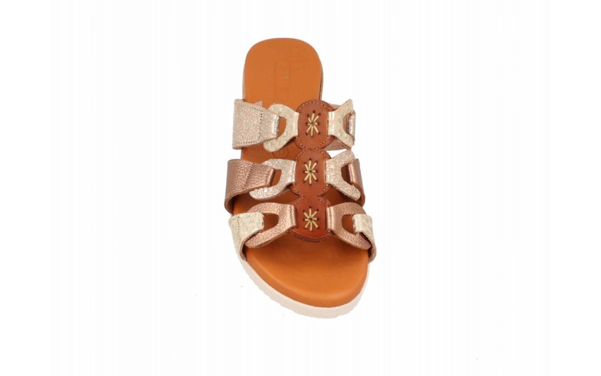 Sandalia de piel para mujer modelo 135 en Marrón/Beige tipo pala con diseño animal print - Imagen 4