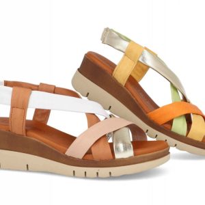 Sandalia de piel para mujer modelo 13744 con diseño de tiras cruzadas y suela bio