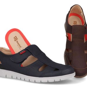 Zapato sandalia de piel para hombre modelo 3376 con cierre de velcro en azul y marrón