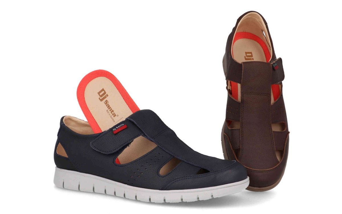 Zapato sandalia de piel para hombre modelo 3376 con cierre de velcro en azul y marrón