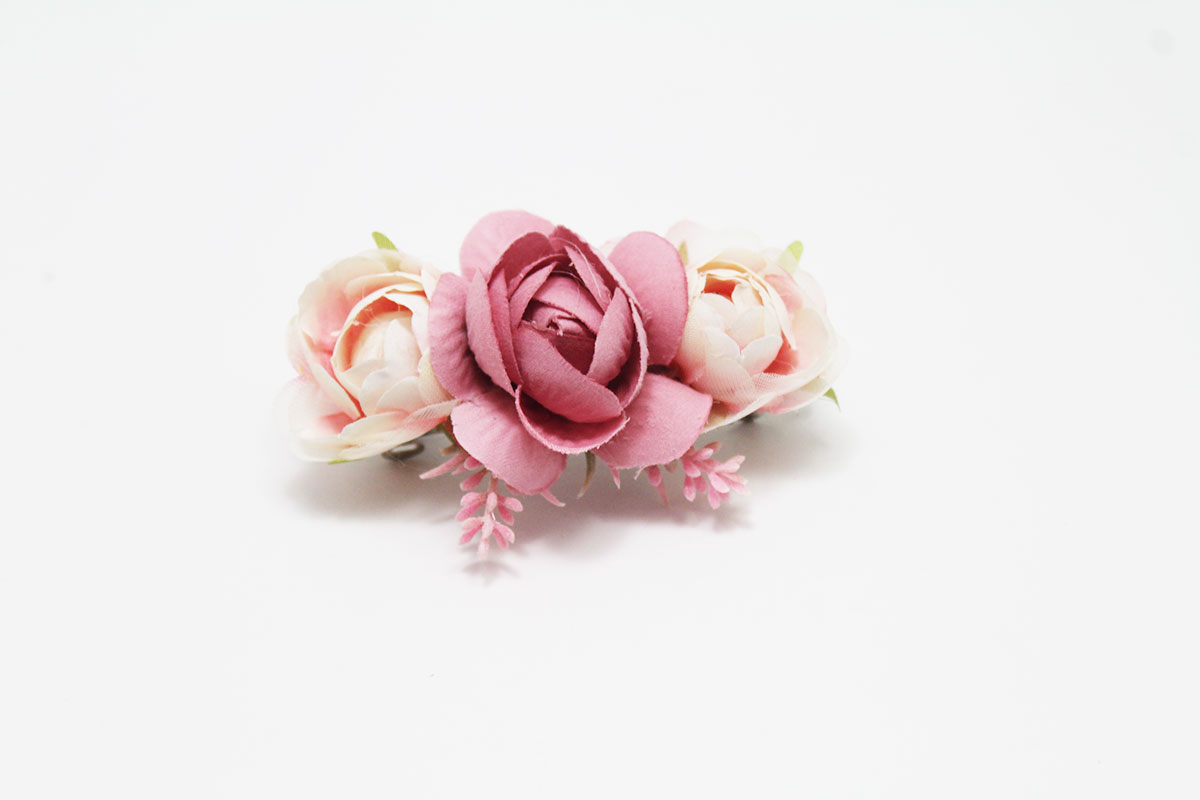 Pasador flores beige rosa eventos niñas