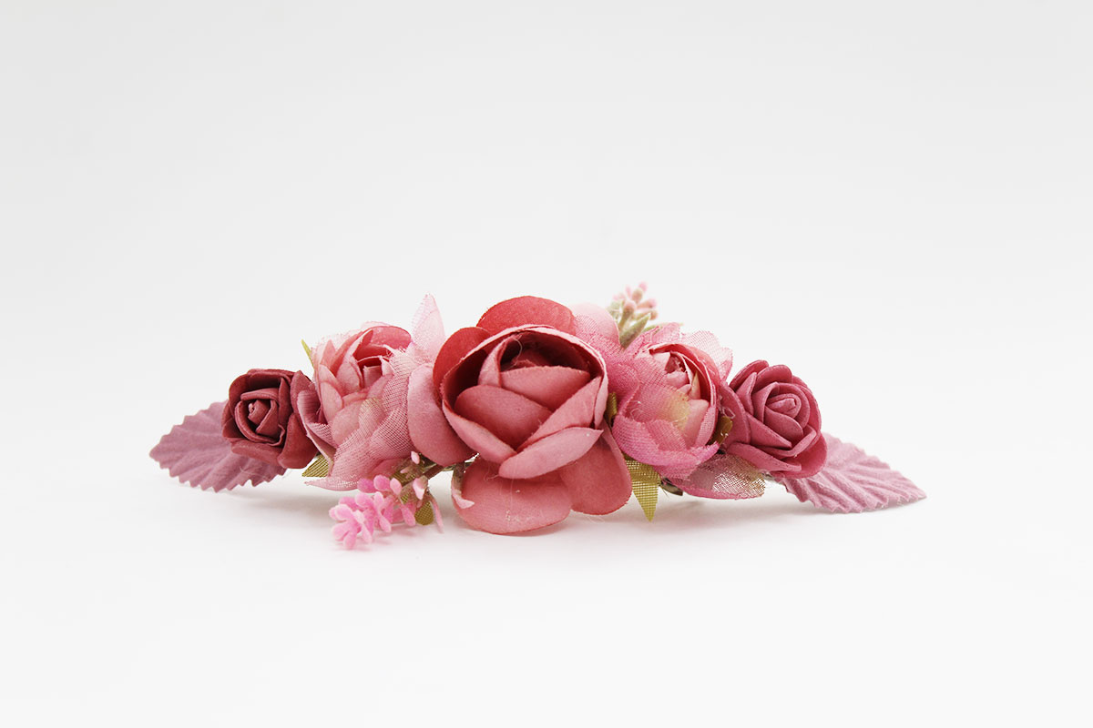 Pasador flores/hojas rosa comunion niña - Imagen 3