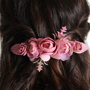 Pasador flores/hojas rosa comunion niña