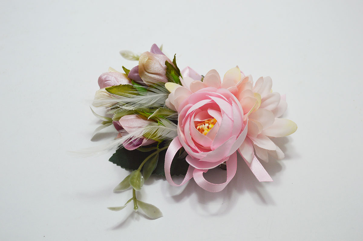 Broche/pasador flores rosa niña
