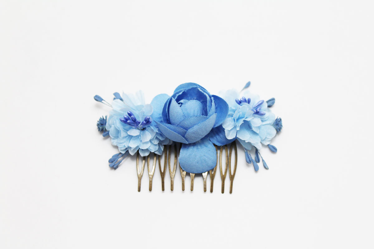 Peineta flores azul celeste niña - Imagen 4