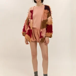 ABRIGO CORTO INTARSIA BOUCLÉ CARMÍN