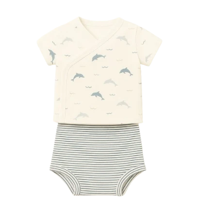 Conjunto Primera Puesta Manga Corta y Ranita Delfines- MORE THAN BABIES