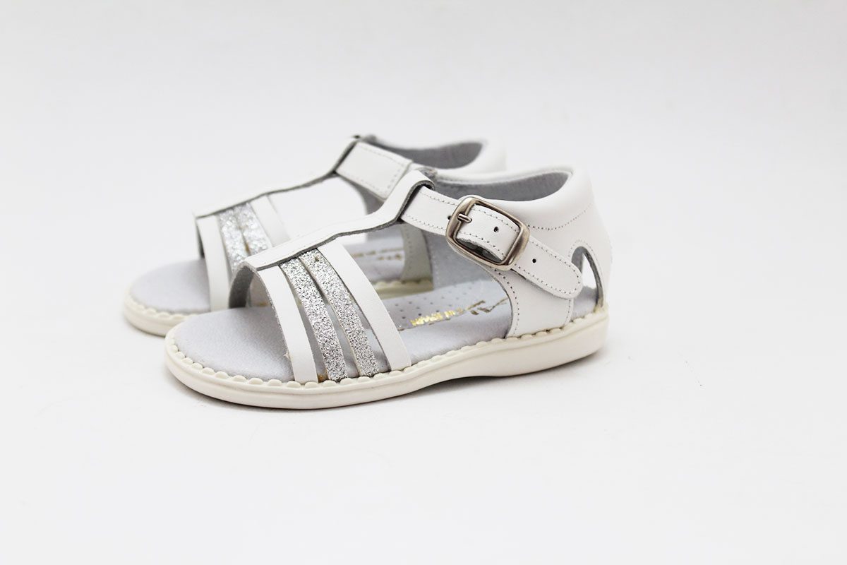 Sandalia niña blanca glitter plata hebilla - Imagen 3