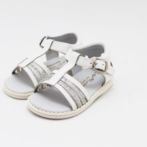 Sandalia niña blanca glitter plata hebilla