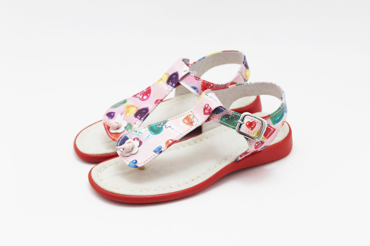 Sandalia niña dedo estampada rosa rojo - Imagen 3