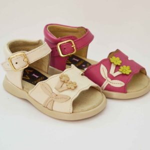 Sandalias divertidas niña fuxia y beige