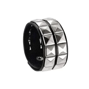 Pulsera ajustable de cuero sintético con dos filas de remaches
