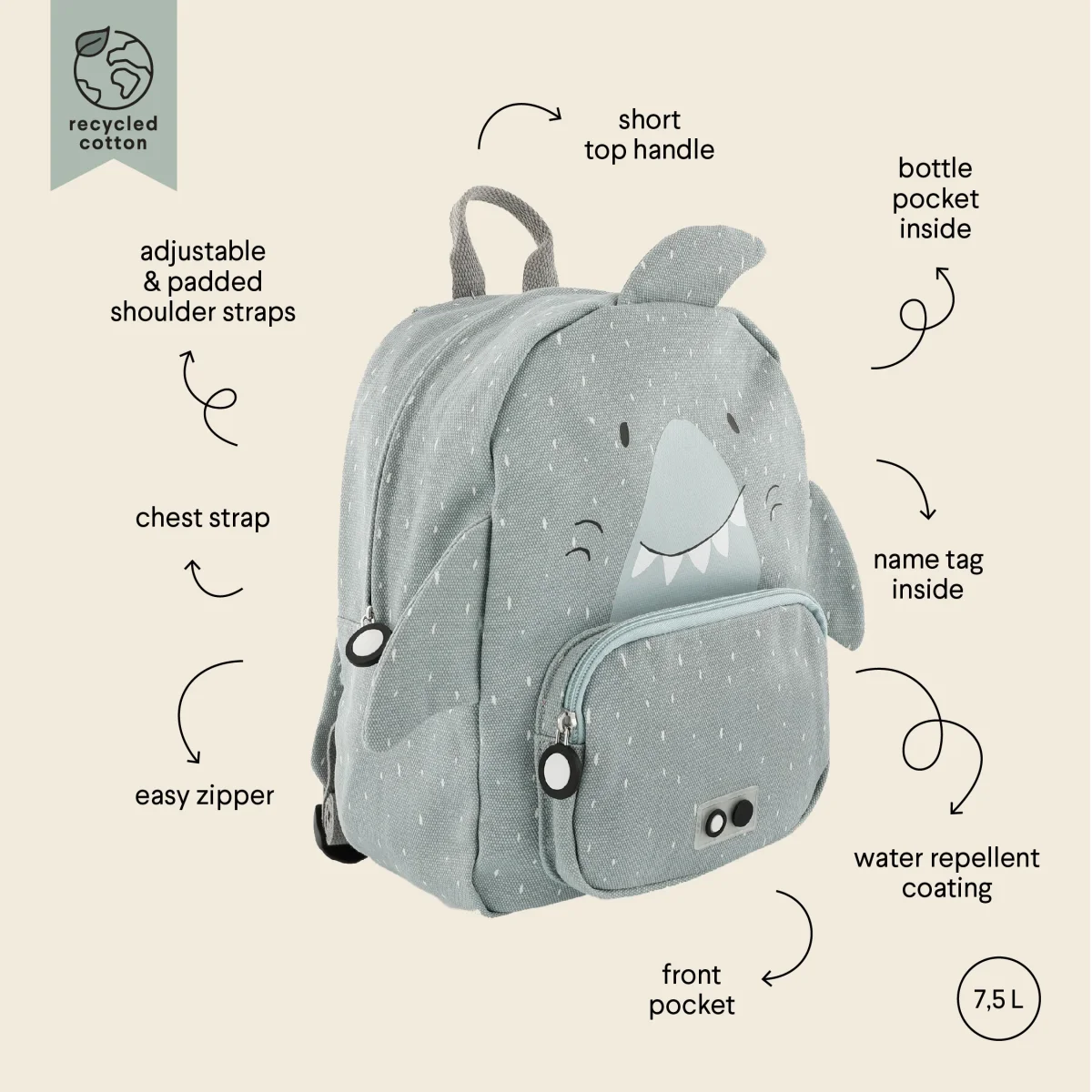 Mochila de animales mediana Mr. Tiburón - TRIXIE - Imagen 6