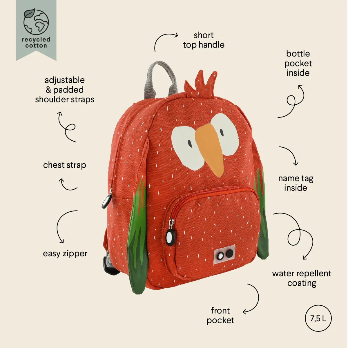 Mochila de Animales Mediana Mr. Parrot - TRIXIE - Imagen 3