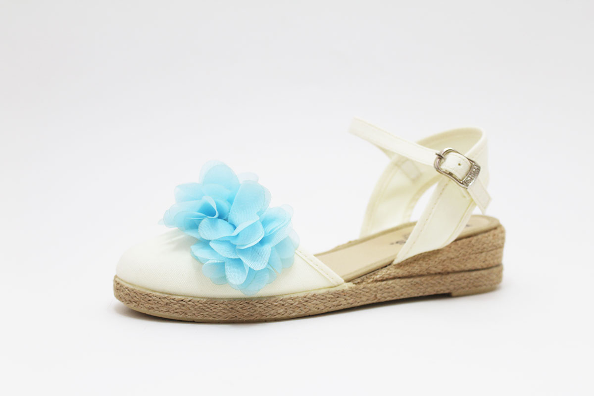 Alpargata hebilla cuña dos flores azul niña - Imagen 3