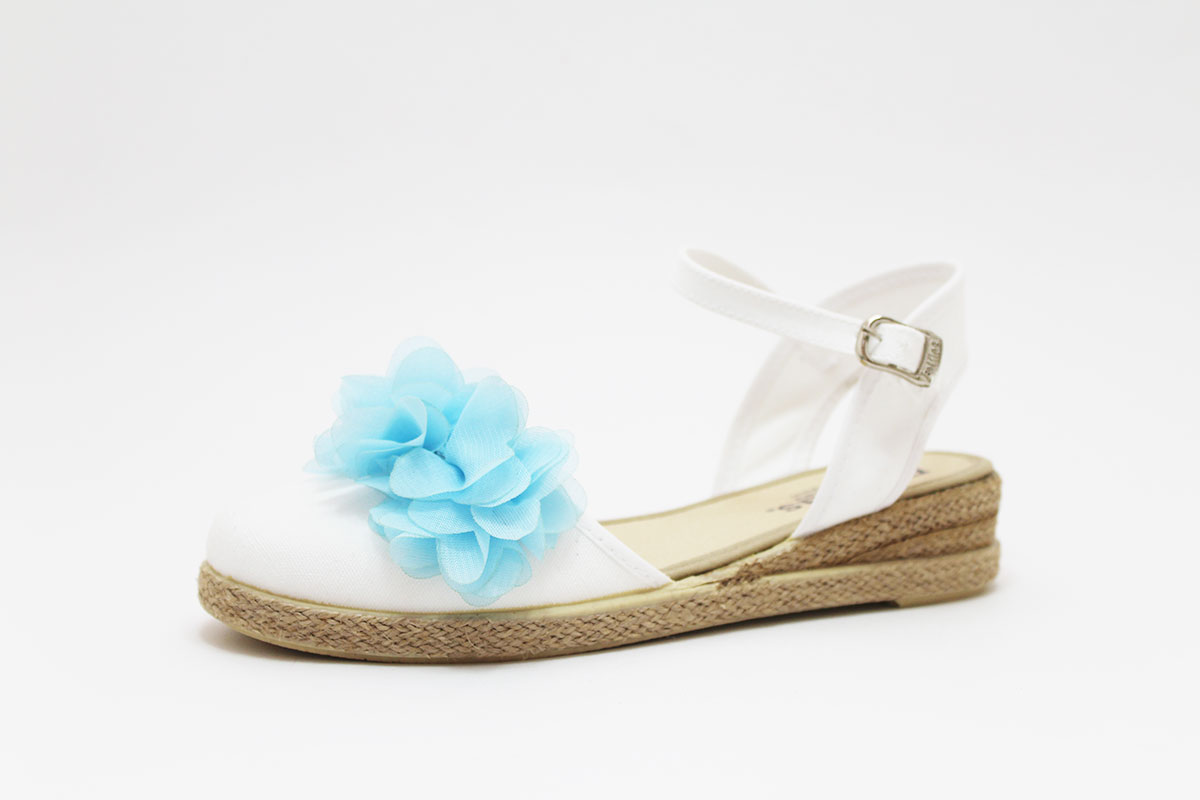 Alpargata hebilla cuña dos flores azul niña - Imagen 6