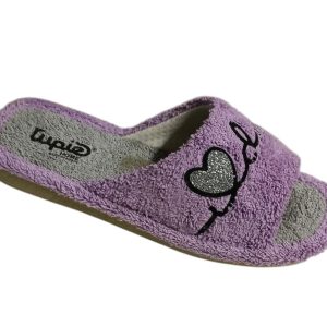 Zapatillas de casa abiertas con corazón para mujer – Modelo Love V6016 (Lila/Gris)