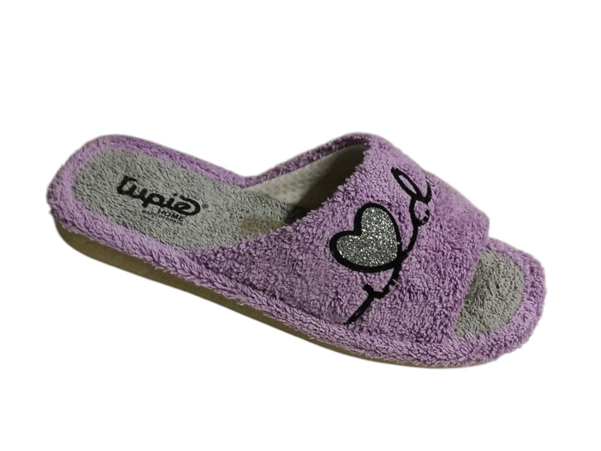 Zapatillas de casa abiertas con corazón para mujer – Modelo Love V6016 (Lila/Gris) - Imagen 2