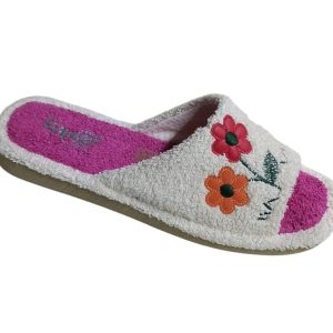 Zapatillas de casa de rizo para mujer – Modelo Primavera V5013 (Beige/Fucsia)