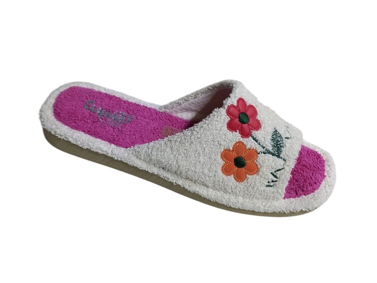 Zapatillas de casa de rizo para mujer – Modelo Primavera V5013 (Beige/Fucsia) - Imagen 2