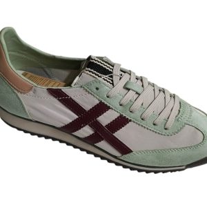 Zapatillas retro de ante para mujer – Modelo Vintage M6050 (Verde Menta/Granate)