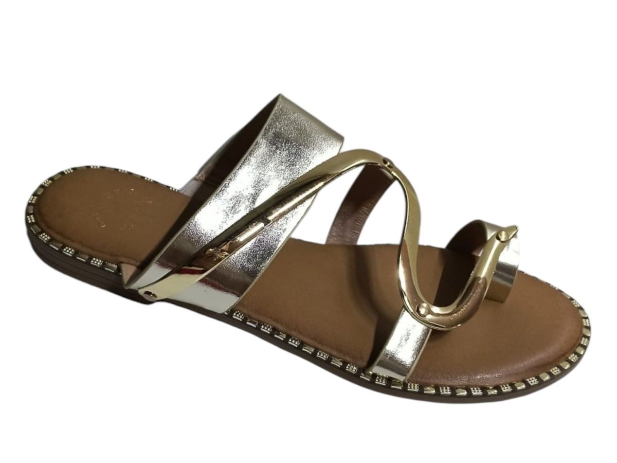 Sandalias planas doradas de dedo para mujer – Modelo H5089 (Oro) - Imagen 2