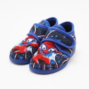 Zapatilla casa azul niño hombre araña sin cordones