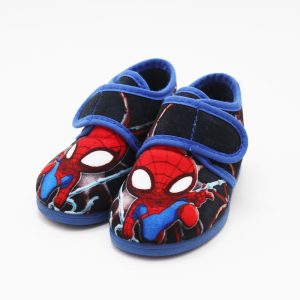 Zapatilla casa azul niño hombre araña sin cordones