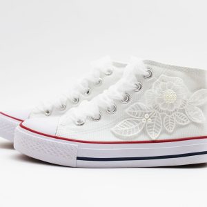 Zapatillas comunión blanco flor perla niña