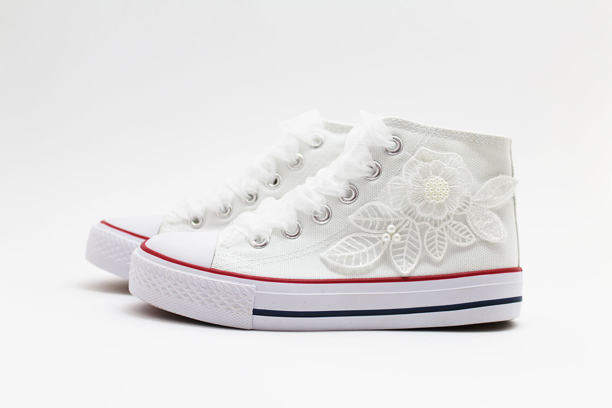 Zapatillas comunión blanco flor perla niña - Imagen 2