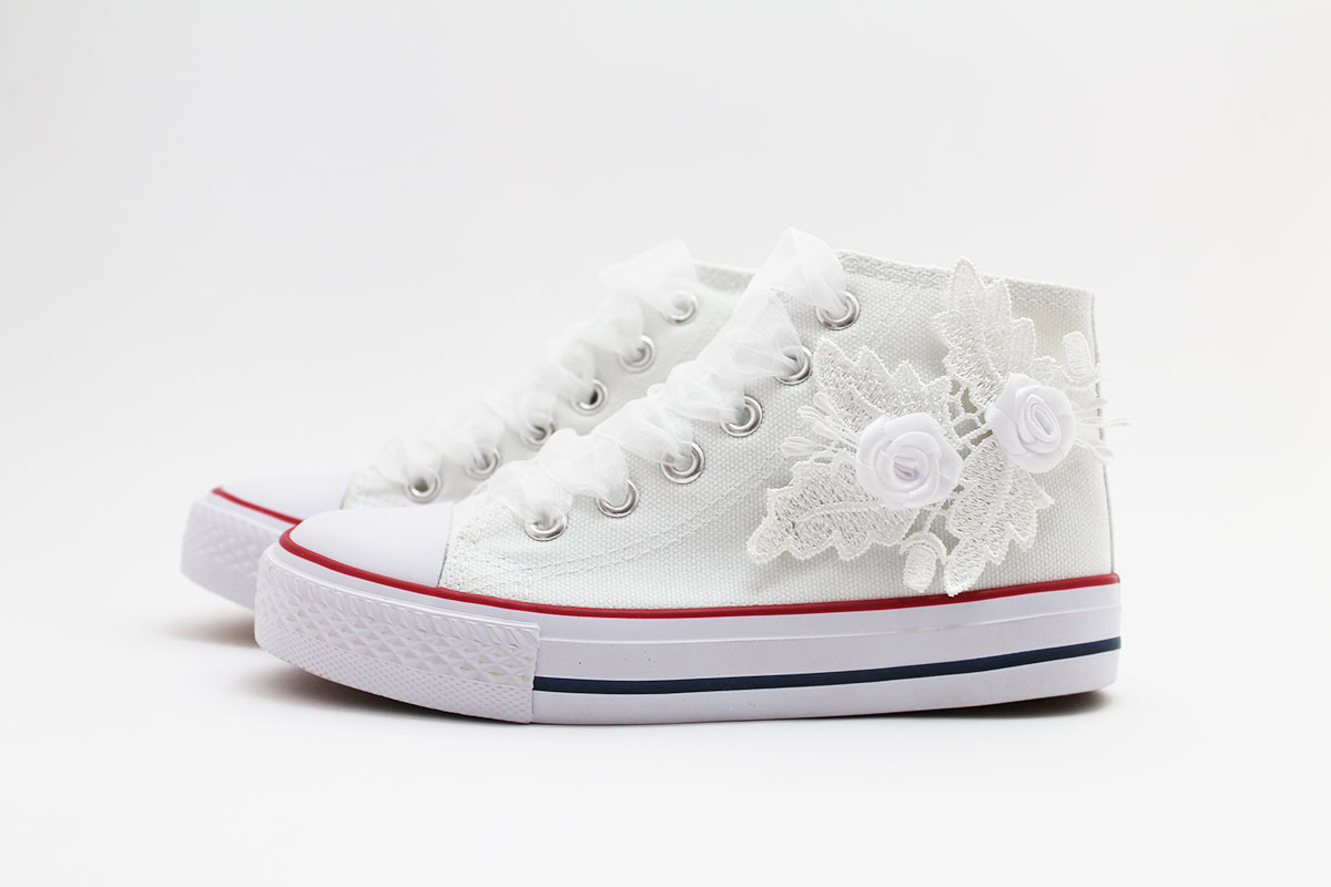 Zapatillas comunión blanco flores - Imagen 2