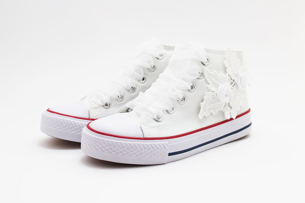 Zapatillas comunión blanco flores - Imagen 4