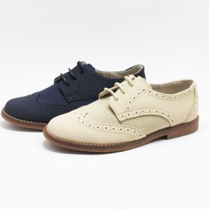 Zapato comunión niño lino y piel combinado