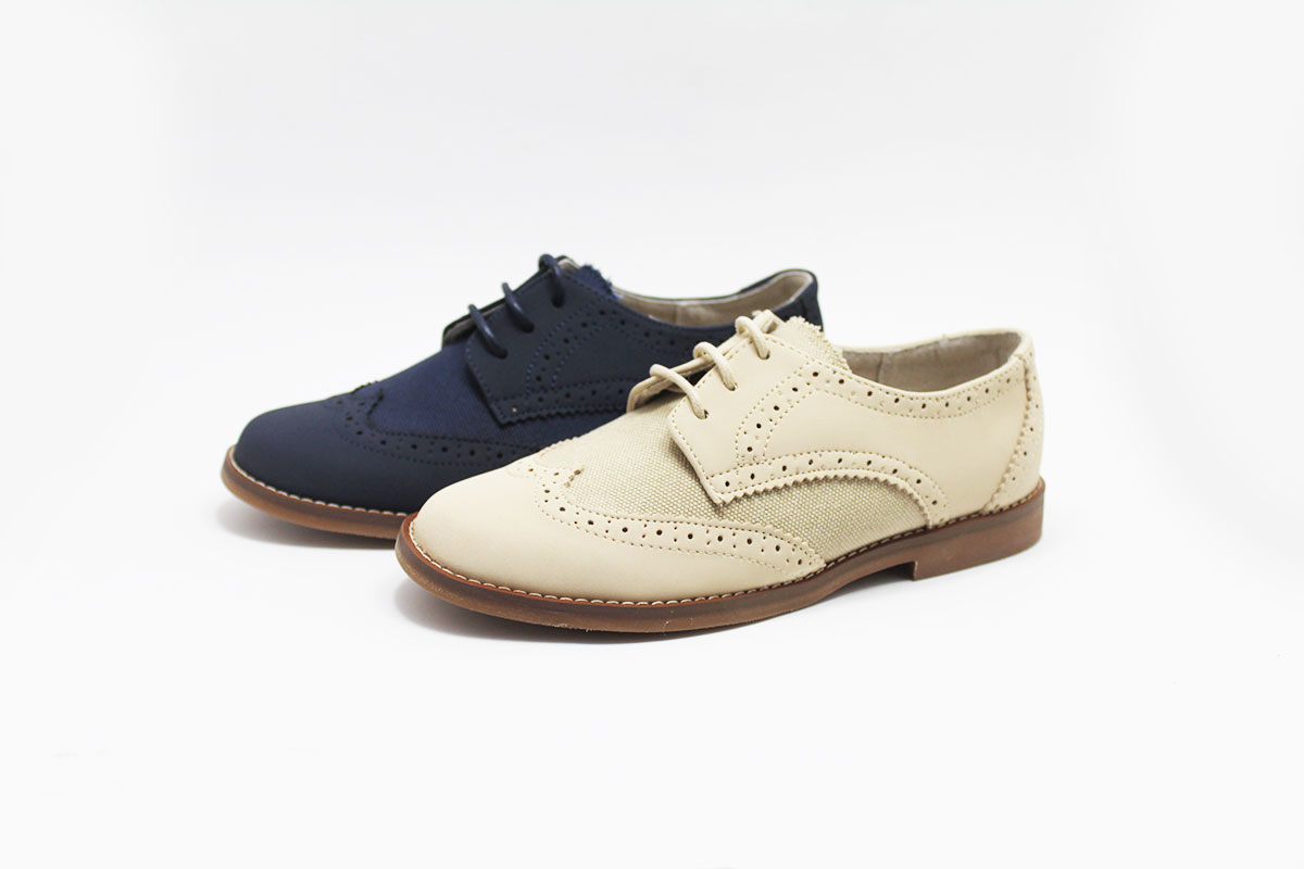 Zapato comunión niño lino y piel combinado - Imagen 2