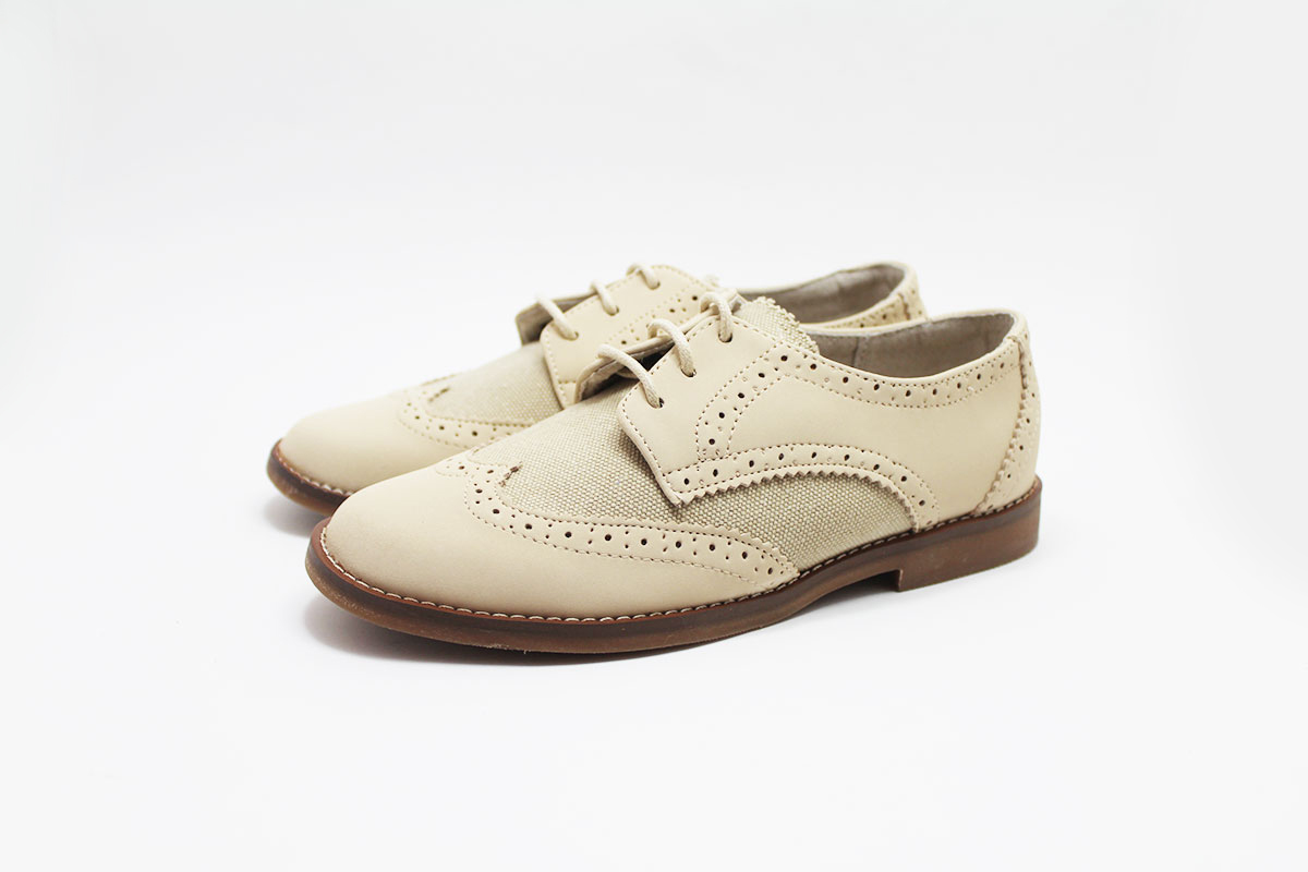 Zapato comunión niño lino y piel combinado - Imagen 3